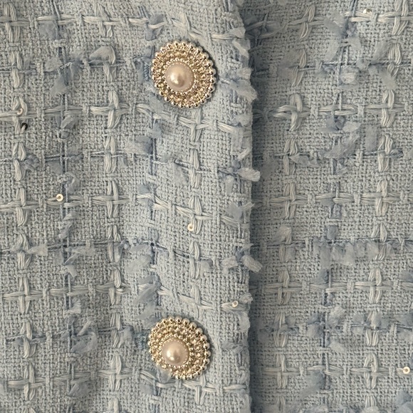 Mable Tweed Matching Set Light Blue Pearl Button Vest Shorts Size M - Picture 10 of 10